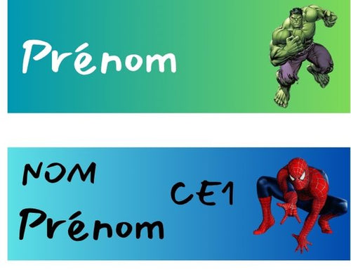 "Pack Rentrée"Etiquettes Personnalisées Thème Superhéros